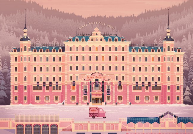 Illustration by James Gilleard. Inspired by Grand Budapest Hotel. Millennial Pink, non solo un colore ma un atteggiamento