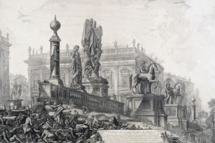 G. B. Piranesi, Veduta del Campidoglio, 1761-1778, Museo di Roma, inv. MR 2633. Ai Musei Capitolini di Roma la mostra "Il Tesoro di Antichità. Winckelmann e il Museo Capitolino nella Roma del Settecento"