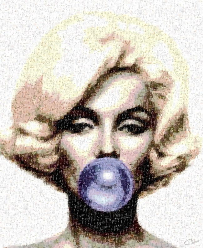 Chloé Bouygues Bolloré, Marilyn Monroe. Pixel, Marionnaud. Chloé è un’artista parigina che lavora con il collage digitale. I suoi “dipinti” di presentano come veri e propri mosaici digitali, che però sono composti da una moltitudine di fotografie