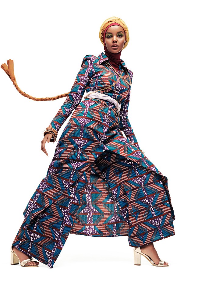 Contemporary Muslim Fashions Naima Muhammad (b. 1973, United States) for House of Coqueta (est. 2010, United States) Ensemble (tunic, pants and head wrap), Yar Hawwa Collection, 2017 Printed Ghanaian cotton Photograph by Sebastian Kim Image courtesy of the Fine Arts Museums of San Francisco