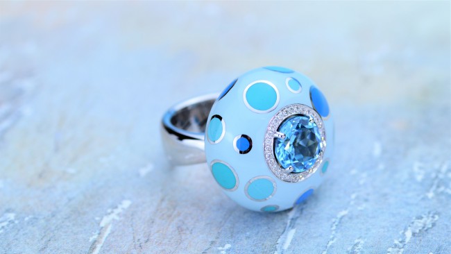 Manigiò Bulles Manigiò Bulles anello in oro bianco 18 Kt diamanti e topazio azzurro