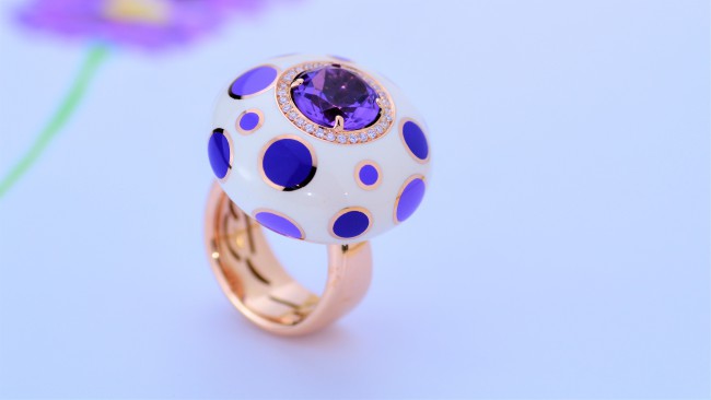 Manigiò Bulles Manigiò Bulles anello in oro rosa 18 Kt diamanti e ametista
