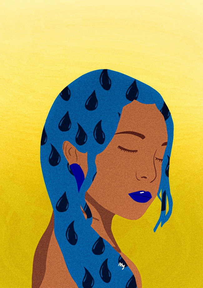 illustrazione digitale di donna con capelli blu
