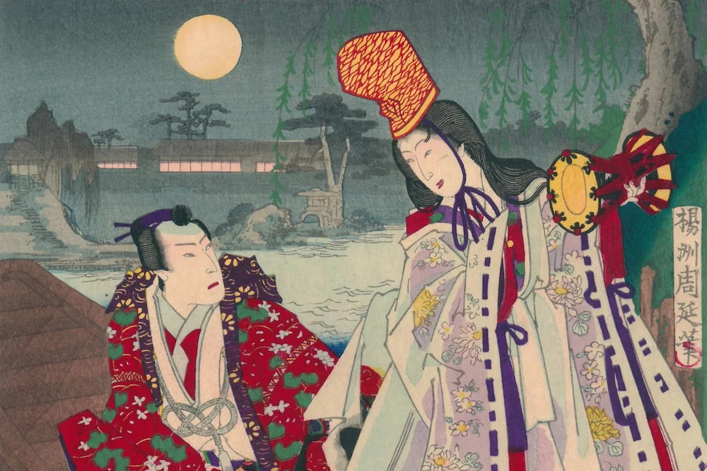 Chikanobu Youshu, Musashi la luna sopra Tatsumi Lady Osame, xilografia policroma su carta di gelso, 325 x 215 mm, 1884, collezione privata